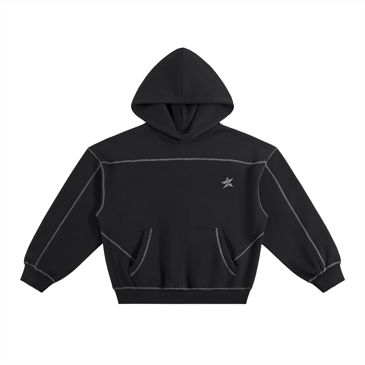 Contrast-Stitched Boxy Fleece Hoodie – ZÈLAMIDA Clothing