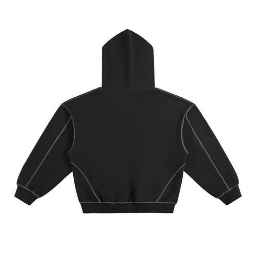 Contrast-Stitched Boxy Fleece Hoodie